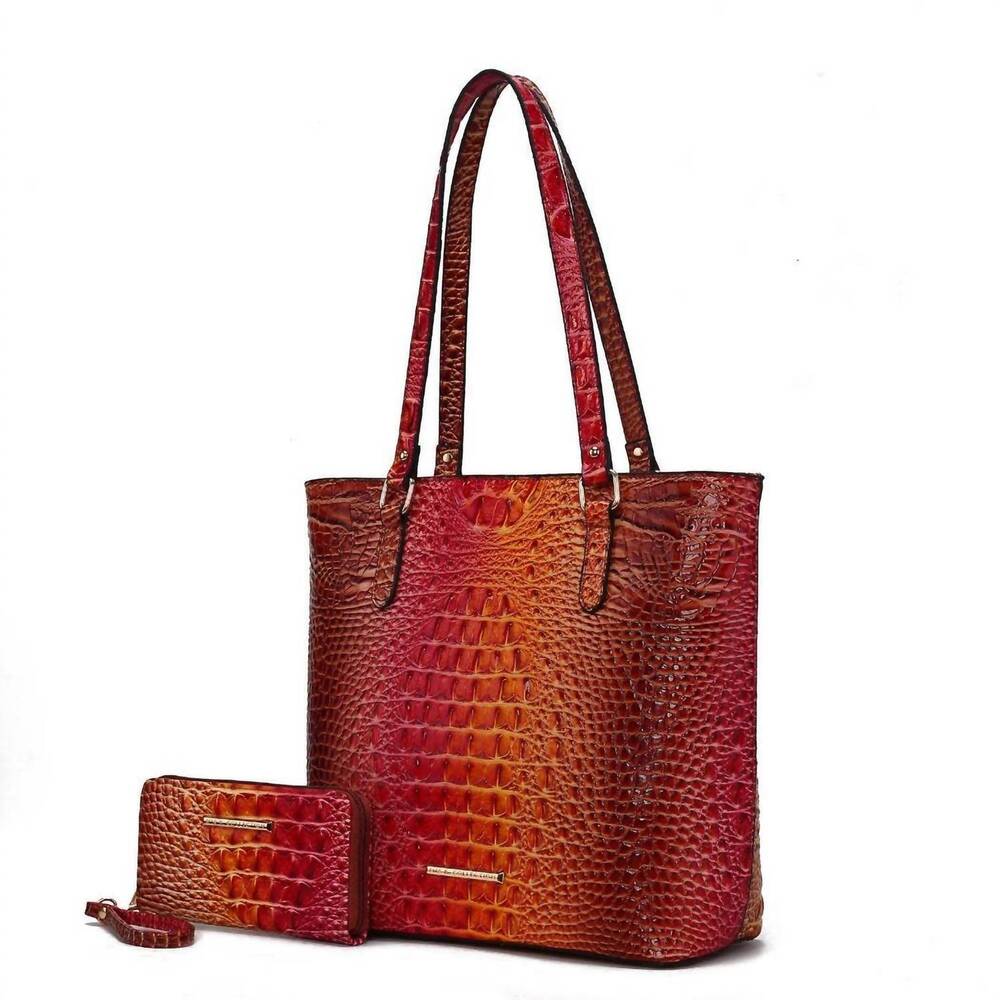 NEW MKF COLLECTION women's piper gradient rainbow embossed tote bag with wallet: